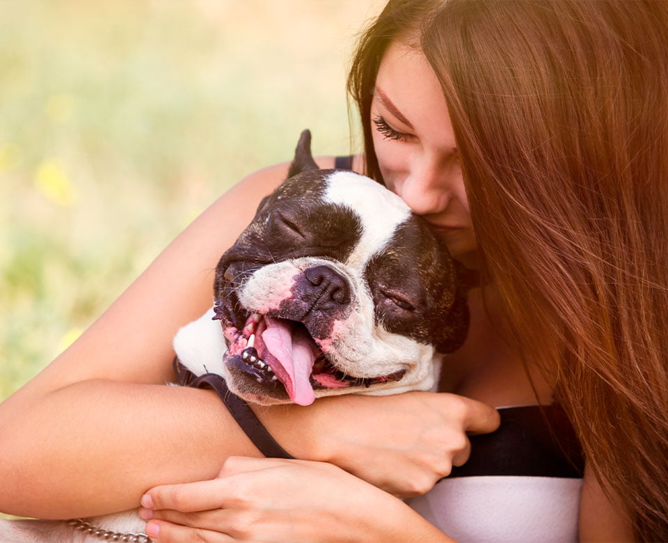 A lady owner giving loves and kisses to her dog - Veterinarian in Nampa, ID